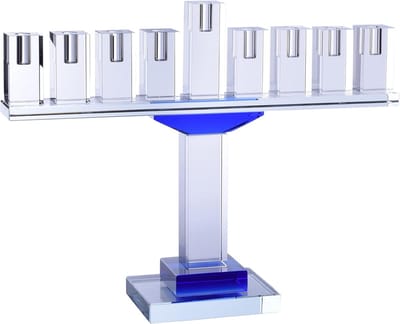 Kristallen Chanoeka Menorah - Kaarsenhouder Joods - Religieuze viering - Moderne blauwe accenten - 229 cm hoog - Blauw