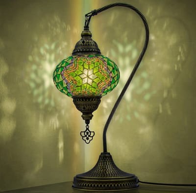 Mozaiek Handgemaakte Tafellamp - Nachtlampje Groen - 1 stuk - Dikker Glas en Messing Basis