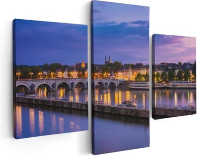 Artaza Canvas Schilderij Drieluik Maastricht Maas Rivier bij de Sint Servaasbrug - 90x60 - Foto Op Canvas - Canvas Print