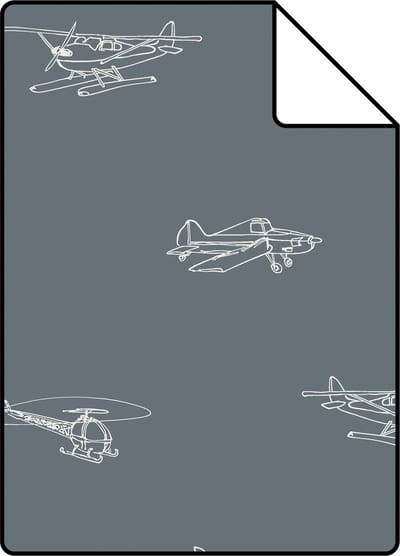 Proefstaal ESTAhome behang helikopters en vliegtuigen vergrijsd blauw - 26.5 x 21 cm - 139509-S