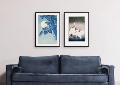 Fotowand Japanse Kunst - Ohara Koson Kunst Prints - Poster Set van 2 - 70x50 cm - Dieren - Art - Group of Egrets