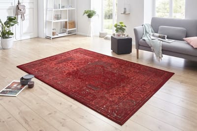 Flycarpets Vintage Patchwork Laagpolig Vloerkleed - Kirie - Rood - 80x250 cm