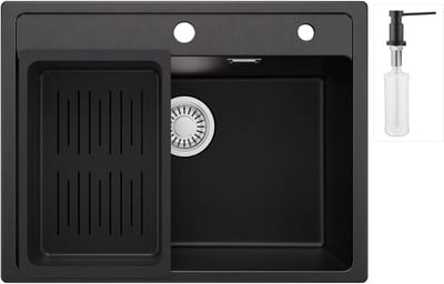 Anycee Max Spoelbak voor keuken 60x46CM - Granieten Spoelbakken Met Zeepdispenser - Spoelbak Keuken Zwart - Spoelbak met Afdruiprek