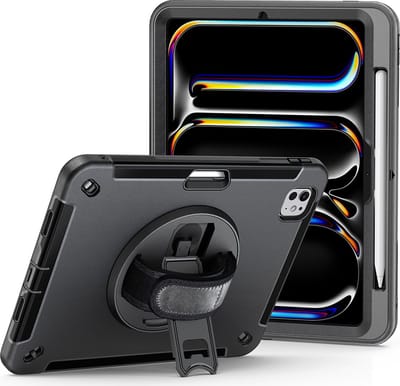 CaseBoutique Rugged AirStrap Grip Case - Valbestendig Hoesje met Handvat geschikt voor iPad Pro 13 - Ideaal voor Bouw, Horeca, Retail, Hospitality, Kinderen, Ouderen & Meer