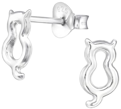 Joy|S - Zilveren kat poes oorbellen 7 x 4 mm