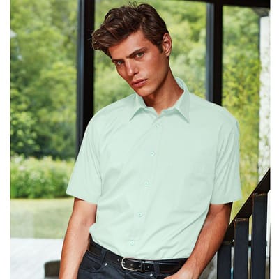 Premier formeel poplin effen werkoverhemd met korte mouwen voor heren 17.5 kleur van de zeegolf