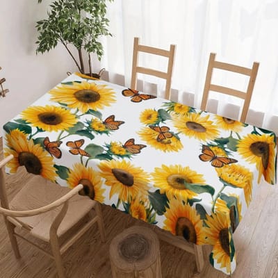 Zonnebloem Vlinder Rechthoekige Tafelkleed voor Tafeldecoratie Feest Waterdicht Herbruikbaar Tafelkleed voor Tafel Keuken Eetkamer 100x160cm