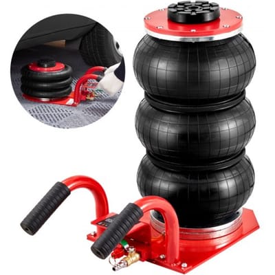 VEVOR Pneumatische krik met drievoudige zak, 3 t, drievoudige zak, 140-450 mm hefhoogte, Airbag-krik, 5 minuten hefhoogte, Airjack met korte handgreep, Autokrik Rood, Arbeidsbesparend