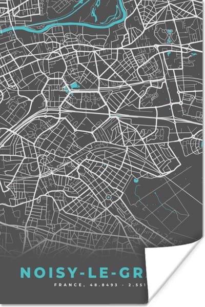 Poster Kaart – Stadskaart – Noisy-le-Grand - Plattegrond – Frankrijk - 120x180 cm XXL