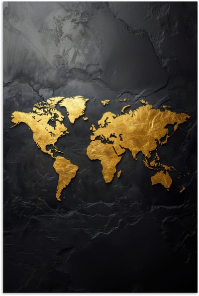 Poster 120x180 cm - Wereldkaart - Goud - Steen - Posters - Kamer decoratie - Wanddecoratie woonkamer - Muurdecoratie slaapkamer XXL