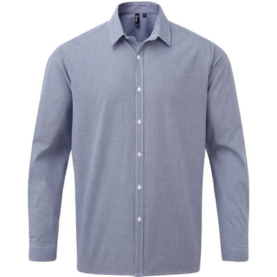 Premier Heren Gingham Micro geruit overhemd met lange mouwen (Marine / Wit)
