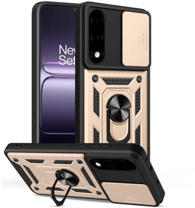 Coverup Hoesje - Geschikt voor OnePlus Nord 5 Hoesje - Coverup Armor Ring Kickstand Back Cover met Camera Shield - Goud