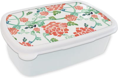 Broodtrommel Wit - Lunchbox - Brooddoos - Bloemen - Bladeren - Patronen - Waterverf - 18x12x6 cm - Volwassenen