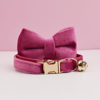 Fournitures pour chat Collier pour chat en velours Collier pour chat personnalisé avec plaque nominative Cloche Nœud papillon Gravure personnalisée Colliers pour chat S for Neck 16-26cm rose