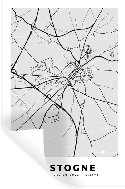 Muurstickers - Sticker Folie - Stadskaart – Plattegrond – België – Zwart Wit – Bastogne – Kaart - 20x30 cm - Plakfolie - Muurstickers Kinderkamer - Zelfklevend Behang - Zelfklevend behangpapier - Stickerfolie