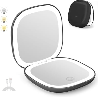 Make-up spiegel met verlichting-1x/5x vergroting-Verstelbare LED-verlichting-24 lampkralen-Gemakkelijk mee te nemen-3 lichtmodi-make up spiegel(zwart)