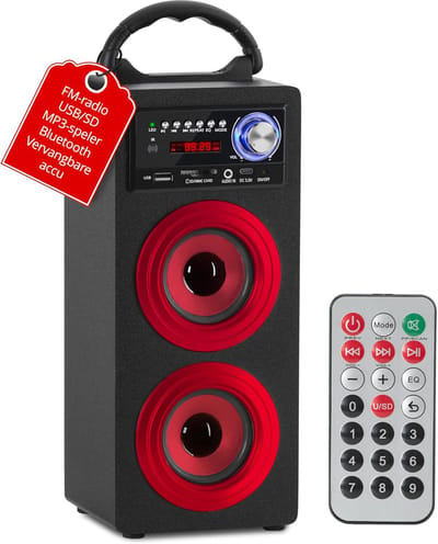 Draagbare Acculuidspreker - Muziekbox Bluetooth - Mobiele Muziek - Verwisselbare Batterij - 11.9 x 13 x 36 cm - Rood