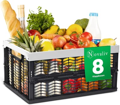 Opvouwbare dozen opvouwbaar stabiel 8x 30L grijs zwarte manden boodschappenbox opvouwbare dozen set draagbox opbergmanden boodschappenmanden manden opbergkeuken