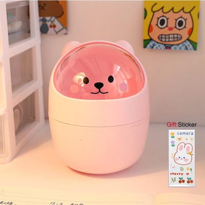 Ins Style Creatief Schattig Thuis Bureaublad met Deksel Prullenbak Klein Mini Kawaii Slaapkamer Bureau Opbergdoos Penhouder Geef Een Sticker roze