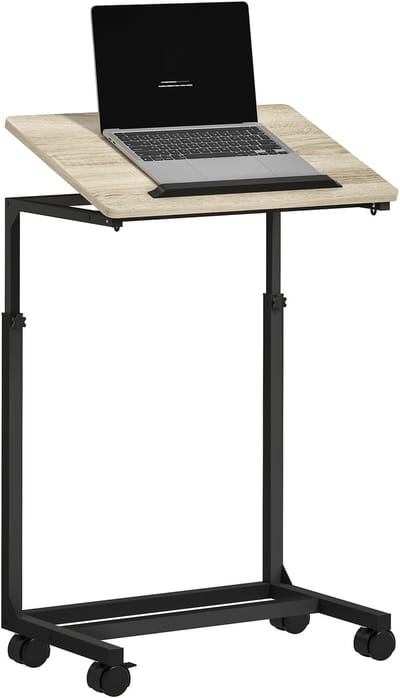 HOMCOM Mobile End Table-Spanplatte, Metall-55L x 36B x 62,5-82,5H cm-Eiche