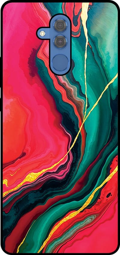 Smartphonica Telefoonhoesje Geschikt voor Huawei Mate 20 Lite met Rood Groen Marmer Opdruk - TPU Backcover Case Red Green Marble Design geschikt voor Huawei Mate 20 Lite