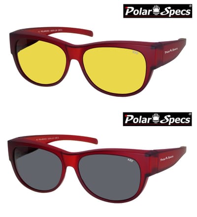 Combinatievoordeel Polar Specs® Overzet Nachtbril + Overzet Zonnebril PS5097 – Mat Rood – Polariserend – Medium – Unisex