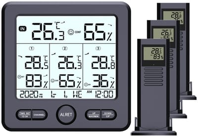 Digitale thermometer/hygrometer met 3 externe sensoren