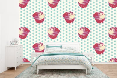 Behang - Fotobehang Patronen - Cupcake - Eten - Breedte 385 cm x hoogte 240 cm