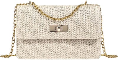 Dames Stroken Clutch Elegante Gevlochten Avondtas met Schakel voor Vakantie en Strand