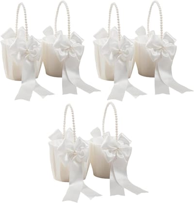 Bloemenmandjes Bruiloft - Bruidsmeisje Mandjes - Bruiloft Decoratie - Parel Handvat - 16 x 235 cm - Wit