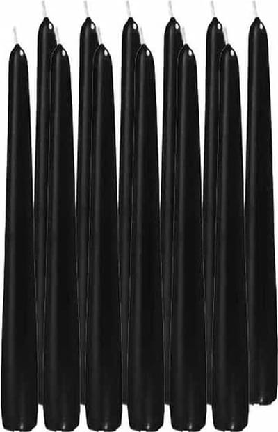 Trend Candles Dinerkaarsen/kandelaarkaarsen Cello - 12x stuks - zwart - 8 branduren - 25 cm