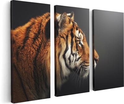 Artaza Canvas Schilderij Drieluik Zijaanzicht Van Een Tijger - Tijgerkop - 120x80 - Foto Op Canvas - Canvas Print