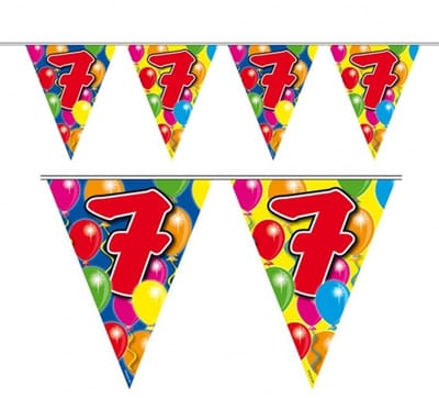 Vlaggenlijn 7 jaar - 2x - 10 meter - plastic - leeftijd vlaggetjes - versiering 7e verjaardag - slinger 7 jaar geworden