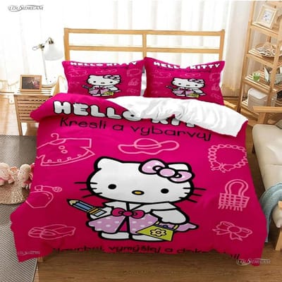 Hello Kitty Sanrio Beddengoedsets Dekbedovertrek Bedsprei Dekbedovertrek Kussensloop 2-3 Stuks Sets Schattige Slaapkamerdecoratie US Queen 228x228cm