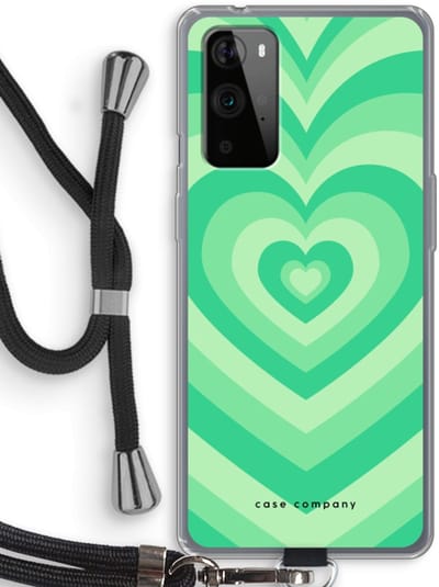 Case Company® - Hoesje met koord geschikt voor OnePlus 9 Pro hoesje met Koord - Hart Groen - Telefoonhoesje met Zwart Koord - Bescherming aan alle Kanten en Over de Schermrand