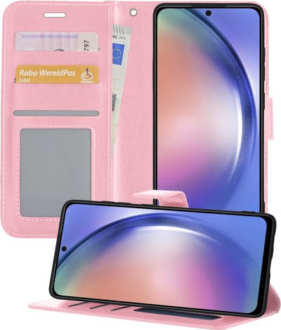 Hoesje - Geschikt voor Samsung Galaxy A54 - Luxe Bookcase - Walletcase Hoes - Portemonnee - Cover - Telefoonhoes - Lichtroze
