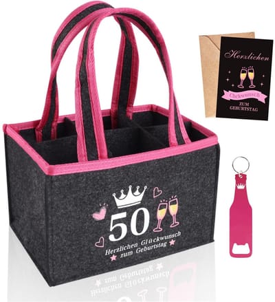 Dailygoods- Bierzak met Flesopener - Herbruikbare Handtas - Cadeau voor Vrouwen - Grijs/Roze - Uniek Verjaardagscadeau - Beschermt Flessen - Dranktas