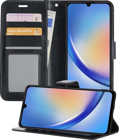 Hoesje - Geschikt voor Samsung Galaxy A34 - Luxe Bookcase - Walletcase Hoes - Portemonnee - Cover - Telefoonhoes - Zwart
