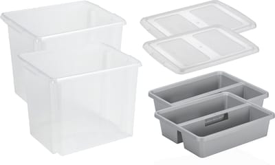 Sunware - Set van 2x opslagbox kunststof 45 liter transparant 45 x 36 x 36 cm met deksel en organiser tray