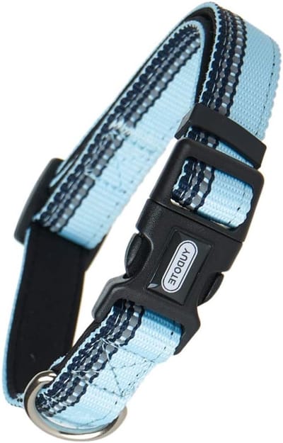 Zachte en Lichtgewicht Reflecterende Hondenhalsband van Polyester met Neopreen Voering voor Grote Honden, 40-66 cm, Lichtblauw, Veiligheid, Comfort, Duurzaamheid