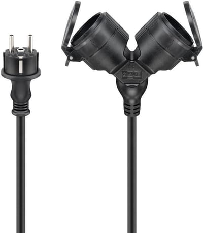 Verlengkabel Buiten - Dubbel Stopcontact - Apparaten Aansluiten - Spatwaterdicht IP44 - 10 Meter - Zwart