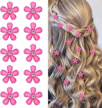 10 Stuks Luminous Roze Mini Bloemen Haarspelden met Strass - Schattige Decoratieve Haaraccessoires voor Bruiloften en Feestjes