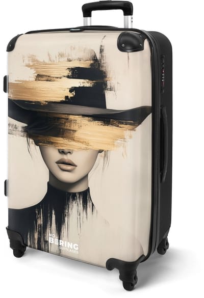 NoBoringSuitcases.com® - Koffer groot - Rolkoffer lichtgewicht - Vrouw met zwarte en gouden accenten - Reiskoffer met 4 wielen - Grote trolley XL - 20 kg bagage - Valiezen middelgroot - Hardcase bagagekoffer - Suitcase large