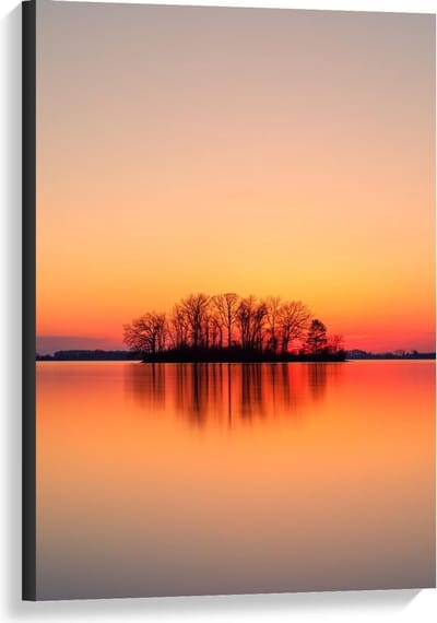 Canvas  - silhouet Eilandje tijdens Zonsondergang - 60x90cm Foto op Canvas Schilderij (Wanddecoratie op Canvas)
