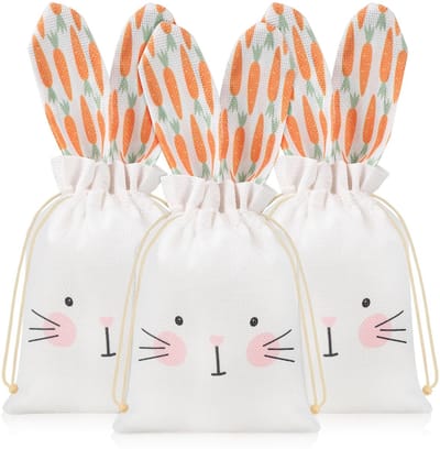 Dailygoods- Paasgeschenkzakjes 3 Stuks - Stoffen - Handvat - Hazenoren - Voor Snoep/Geschenken - Ideaal voor Kinderen - Geschenkzakjes