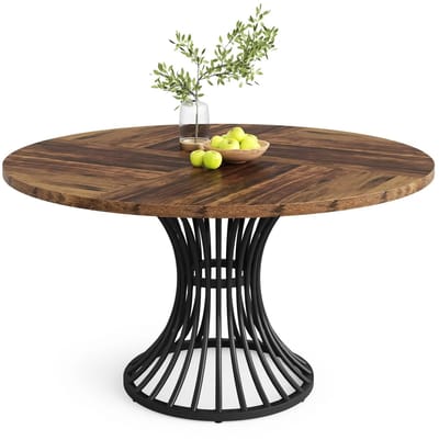 ITRONIQ Ronde Eettafel 120 CM - Industriële Ronde Tafel Voor 4 Tot 6 Personen - MDF Houtlook - Zwart Met Metalen Onderstel