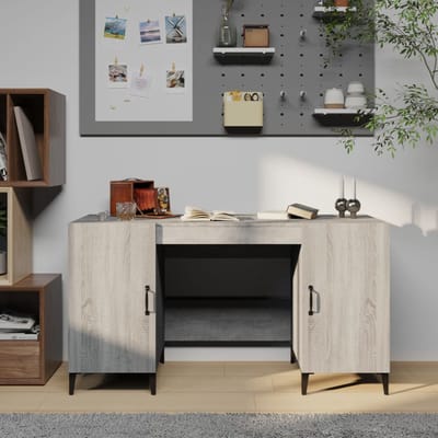 vidaXL - Bureau - 140x50x75 - cm - bewerkt - hout - grijs - sonoma - eikenkleurig
