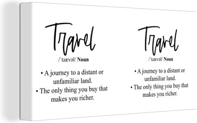 Canvas Schilderij Spreuken - Quotes - A journey to a distant or unfamiliar land - Travel - 40x20 cm - Wanddecoratie