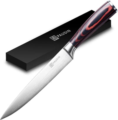 PAUDIN N9 Vleesmes Professioneel - 20 cm - Japans mes - Koksmes - Damascus Patroon - Mes Inclusief Knifeguard