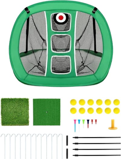 VIN® Golf Oefennet - Golf Chipping Net met 2 Golf Matten - 12 Oefenballen en Golf Tee Accessoires - Golfnet Heren & Dames